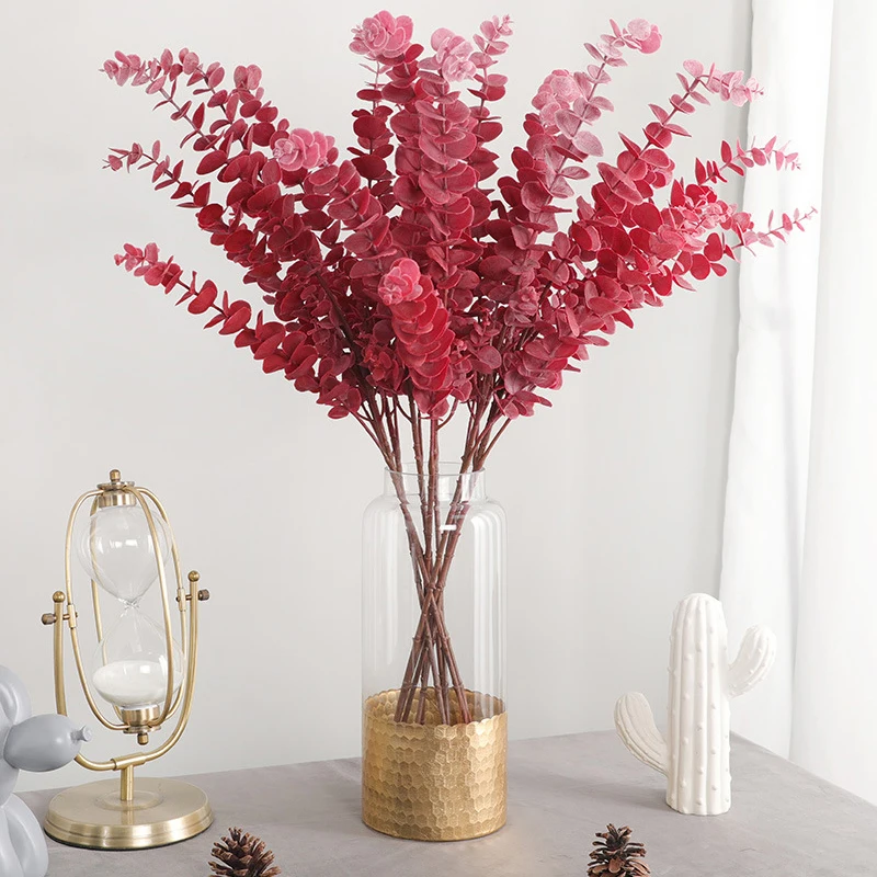 

5pcs Artificial Color Eucalyptus Leaf Simulation Plastic Leaf Home Living Room Decoration Wedding Road Decoration