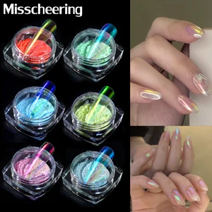 Полупрозрачные неоновые Блестки для ногтей Aurora, Русалка, порошки для ногтей обнаженного цвета, хамелеон, единорог, украшения для маникюра, 1 коробка, художественные пигменты