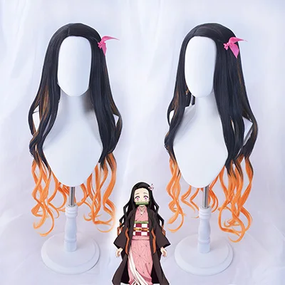wig Аниме Demon Slayer Kamado Nezuko костюмы для косплея Kimetsu no Yaiba женское Розовое Кимоно костюмы на Хэллоуин для женщин парик на Хэллоуин - Цвет: wig