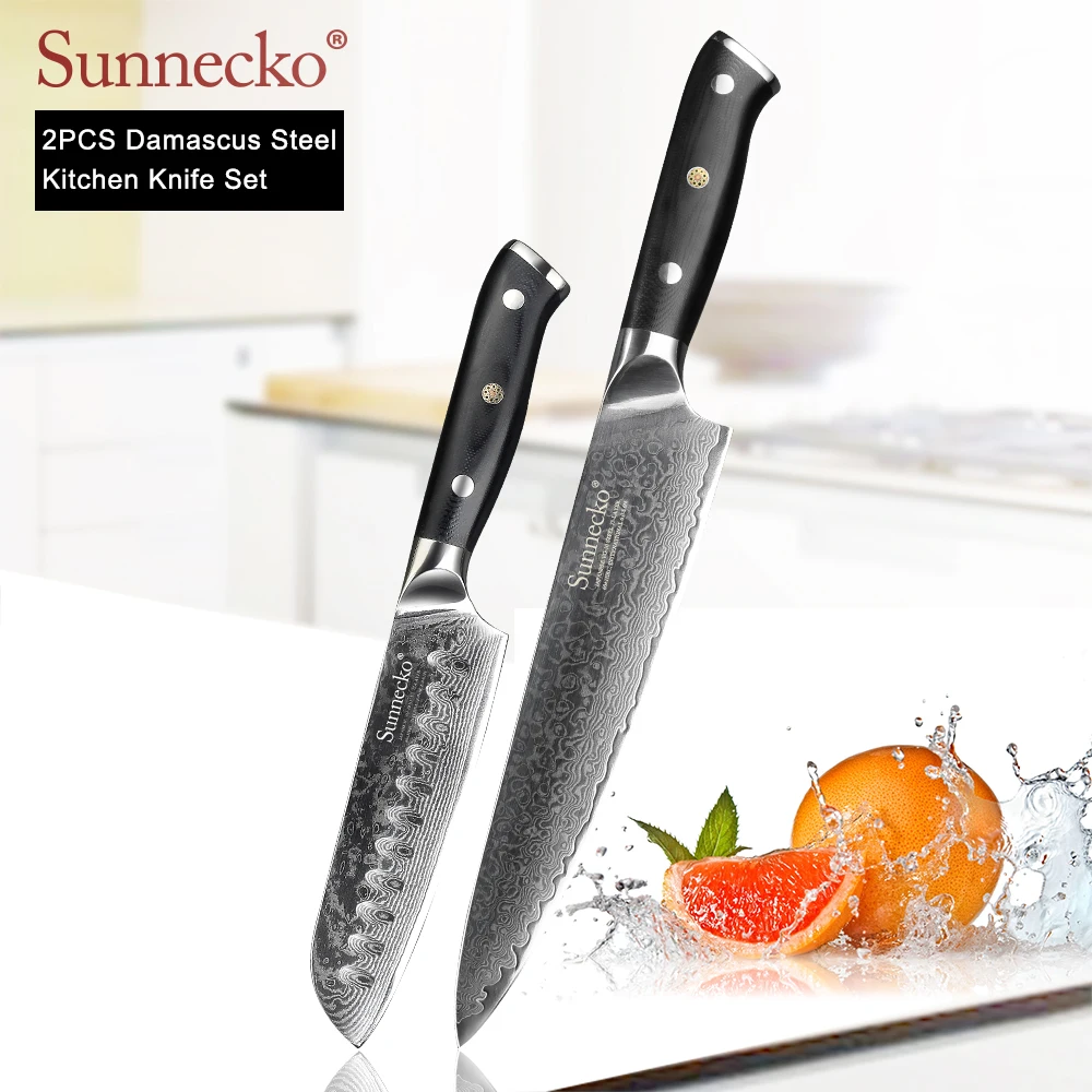 SUNNECKO дамасский нож шеф-повара Santoku для нарезки овощей нож для стейка нож для хлеба Дамасская сталь набор кухонных ножей G10 Ручка