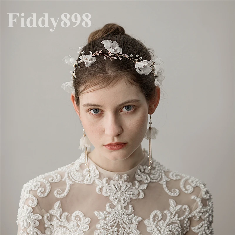 

European Style Crystal Wedding Headpiece Handmade Flower Hair Accessories Wedding Headband Beaded Bridal Hair Jewelry HD69