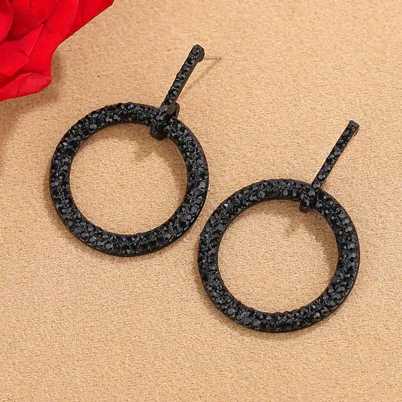 Black Minlover, стразы, минималистичные большие круглые Висячие серьги для женщин, черные висячие серьги с кристаллами, свадебные ювелирные изделия MEH1453 - Окраска металла: Black