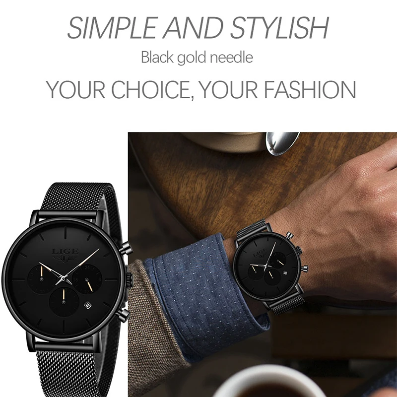 

LIGE New Business Date Mens Watches Top Brand Luxury Waterproof Sport Watch Men Ultra Thin Dial Quartz Watch Casual Reloj Hombre