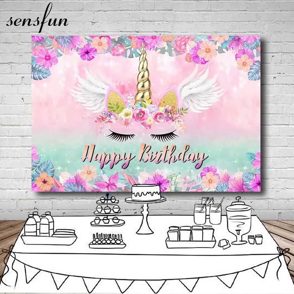 

Sensfun Unicorn Party Photography Backdrop Pink Theme Flowers Birthday Newborn Baby Shower Backgrounds Table Banner 7x5ft