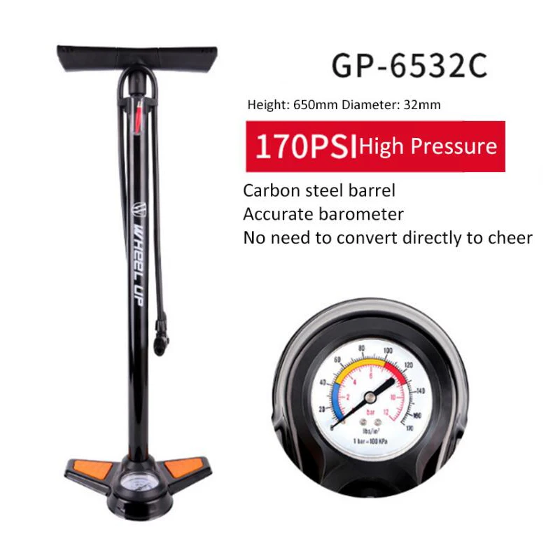 Bicycle Pump Portable Cycling Air Pump Inflator High Pressure MTB Mountain Bike Multi-functional Pumps With Gauge 170PSI
