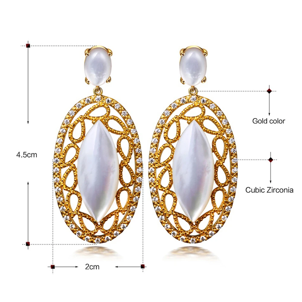 

Limited sales large Luxury oval shell earring Gold-color jewellery Brass metal hollow design charm big drop earrings