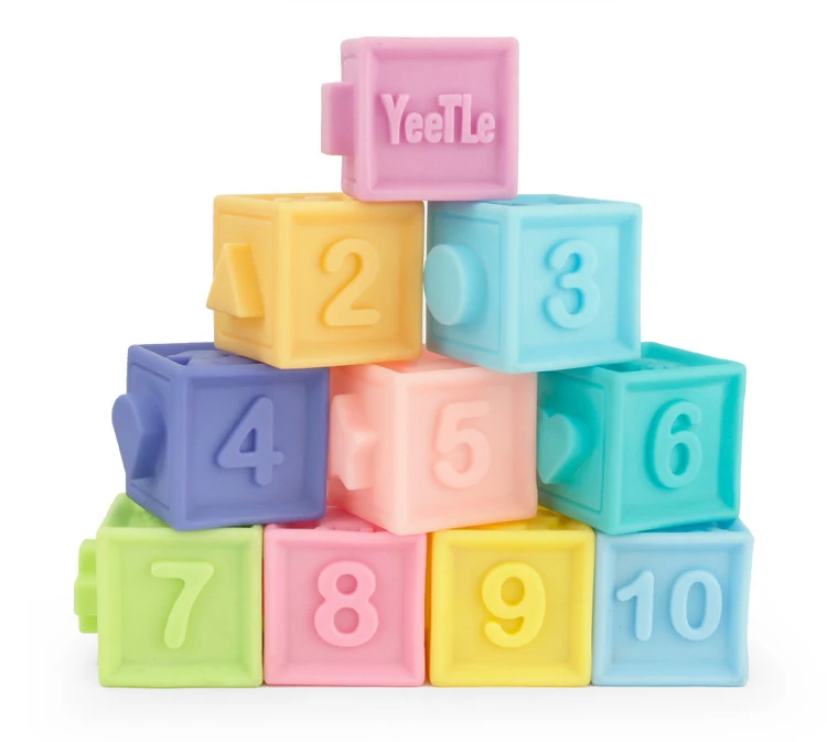 10pcs squeeze block 10 шт./компл. Детские хватать игрушки строительные блоки 3D сенсорный экран руки и пушистыми помпонами для малышей массажные с резиновым покрытием Винил Прорезыватели для зубов резиновые игрушки для ванной мяч надувные игрушки - Цвет: 10pcs squeeze block