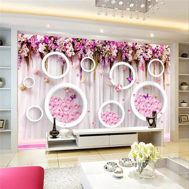 Настенная 3D Бумага роза круг цветок фото обои гостиная свадьба дом романтичный