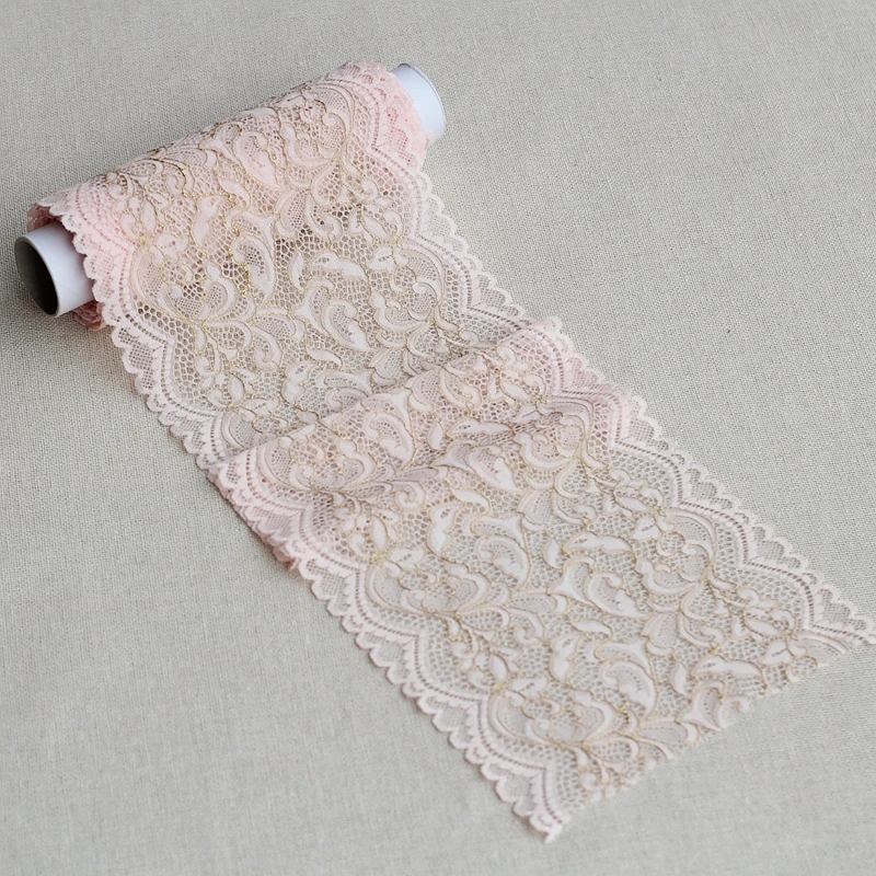 2 ярда изысканная эластичная кружевная отделка розового и золотого цвета