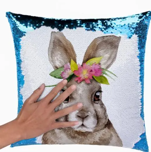 blue Креативный DIY Пасхальный кролик подушка декорированная блестками чехол Волшебная цветная Подушка Чехол два цвета меняющийся двусторонний чехол для подушки - Цвет: blue