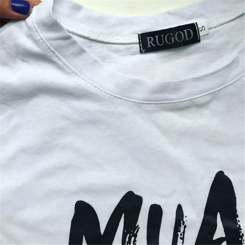 RUGOD новейшая Хлопковая женская рубашка с забавными буквами MUAH летняя белая блузка с рукавами в рулоне Harajuku повседневные женские топы