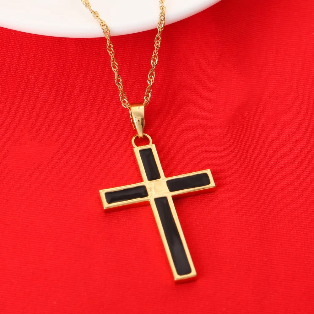 Медный Эмалевый Крест подвеска ожерелье для мужчин и женщин Золотая цепочка