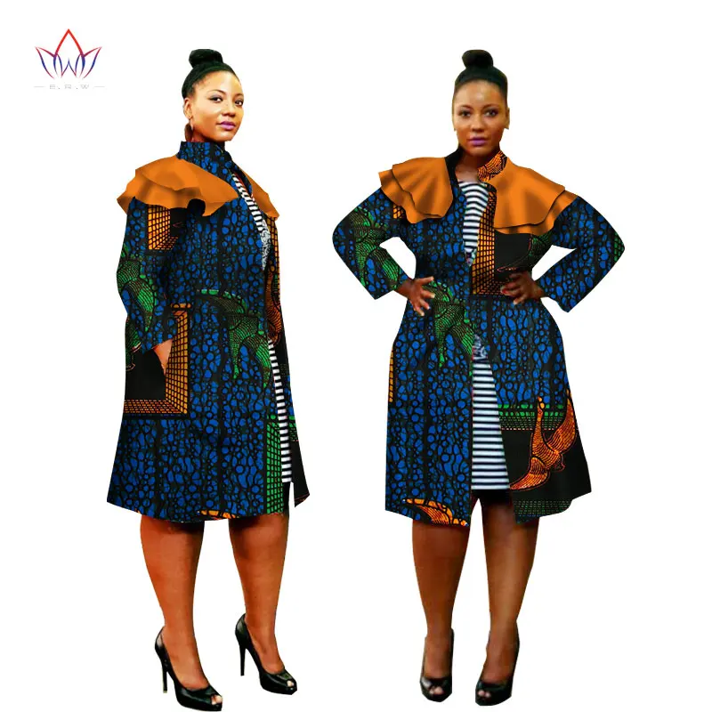 2019 Plus Size African Coat Africa Print Outfits Dashiki Trench For Women Fashion Ruffles Shouler Outwear Lady Top AT1608 | Женская