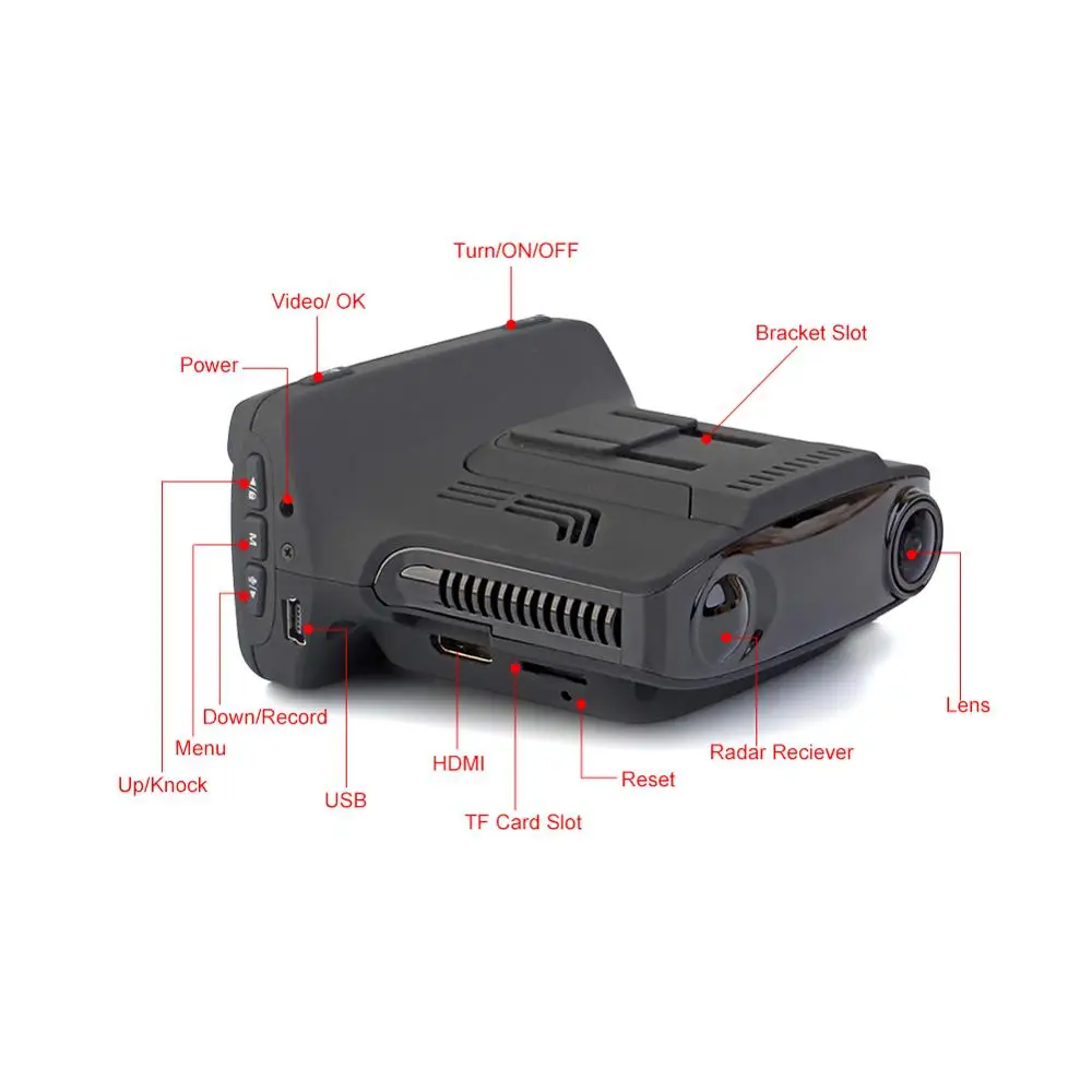 2019 Новый Автомобильный видеорегистратор радар детектор gps 3 в 1 HD1296P угол 170