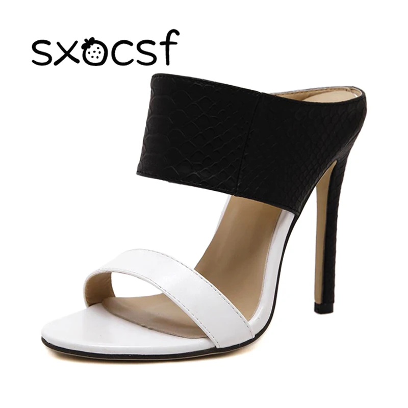 

Plus Size 35-41 Fashion Women Summer High heel Sandals 11cm Zapatos Mujer Slippers Party Office Slides Ladies Shoes Black White