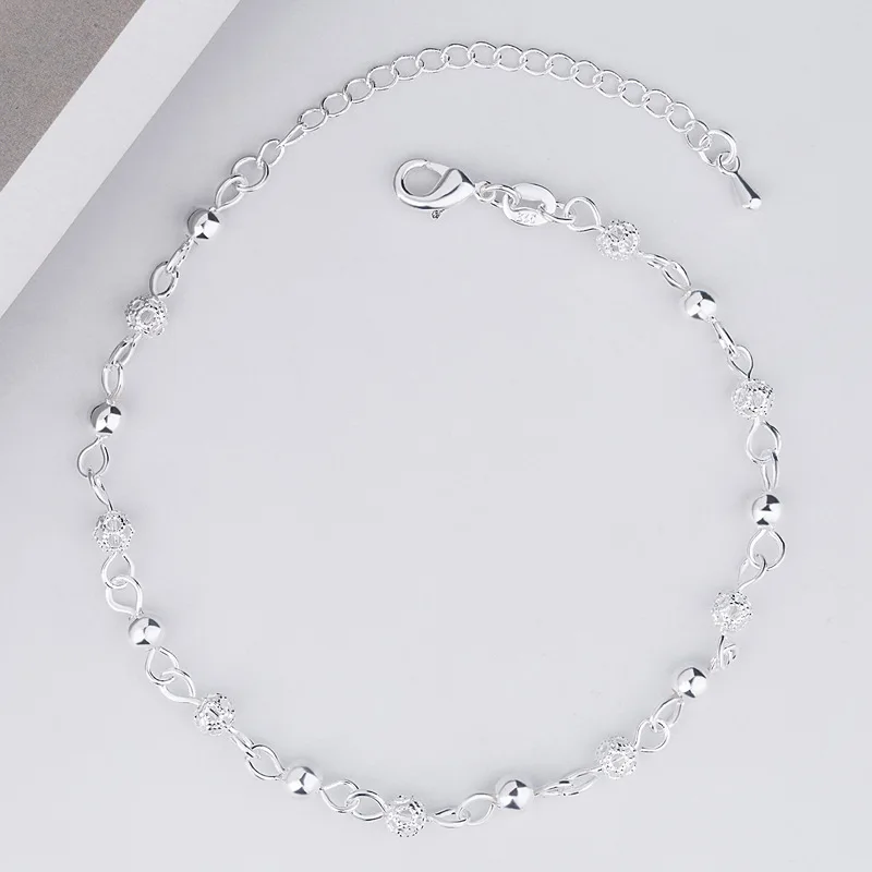 Fashion 925 Sterling Silver Anklet fine Jewelry bead crystal Foot Chain For Women Girl S925 Silver Ankle Chain Leg Bracelet