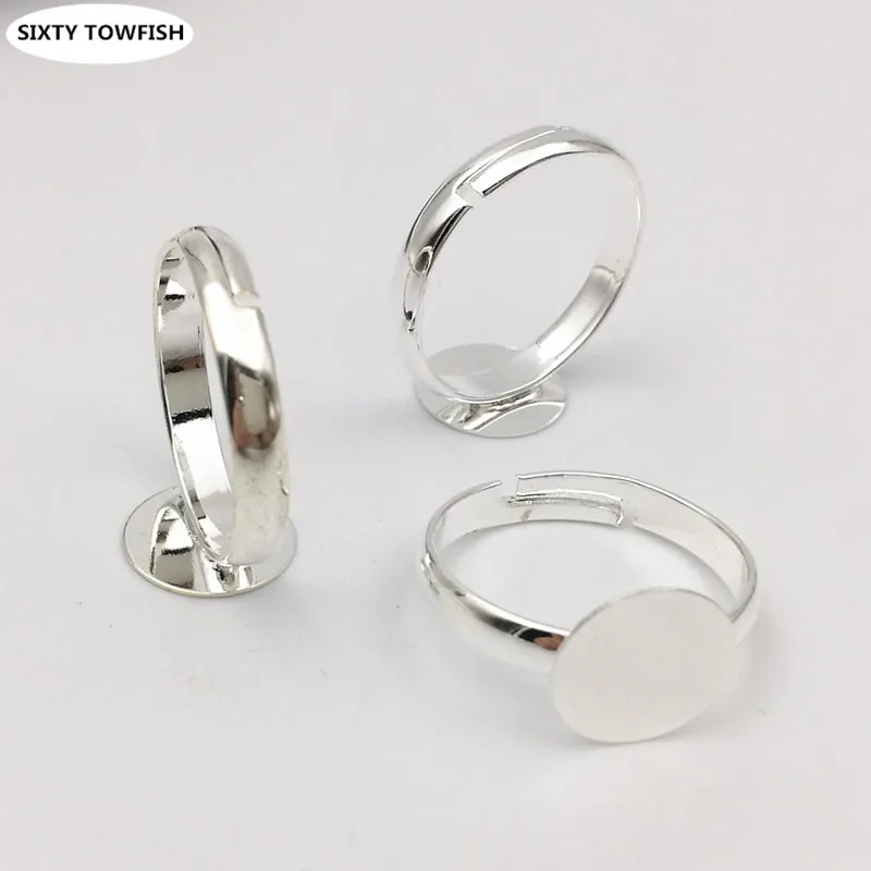 

200 Pieces/lot 6mm 8mm 10mm Fashion Jewelry Rings Settings Brass Silver Plated Plane Pattern Rings Cameo Base Settings Finding