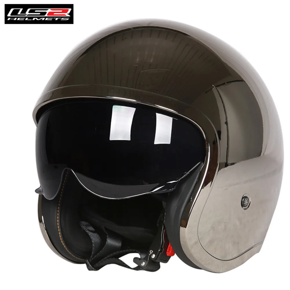 LS2 Spitfire OF599 реактивный мотоциклетный шлем 3/4 Cruiser Touring скутер Casco Moto Casque cask Capacetes De Motociclista - Цвет: Black Chrome