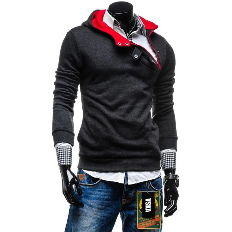 2017 Новая Мода Косой Молнией Стиль Мужчины Толстовки Осень Clothing Slim Fit Poleron Hombre Плюс