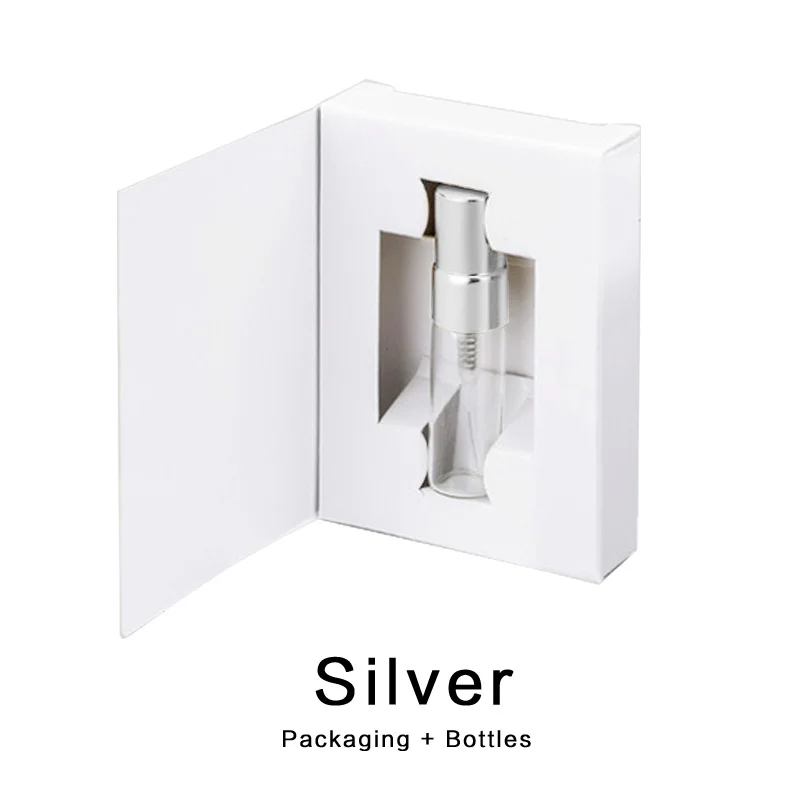 Silver 100 шт./лот 3 мл настраиваемые бумажные коробки и стеклянные флаконы духов с распылителем и пустая парфюмерная упаковка на заказ - Цвет: Silver