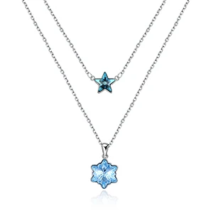 Звезда ожерелье с подвеской «Снежинка» Кристалл от Swarovski с 925 пробы Серебряный двойной цепи кулон для женщин Свадебные украшения - Цвет камня: Silver