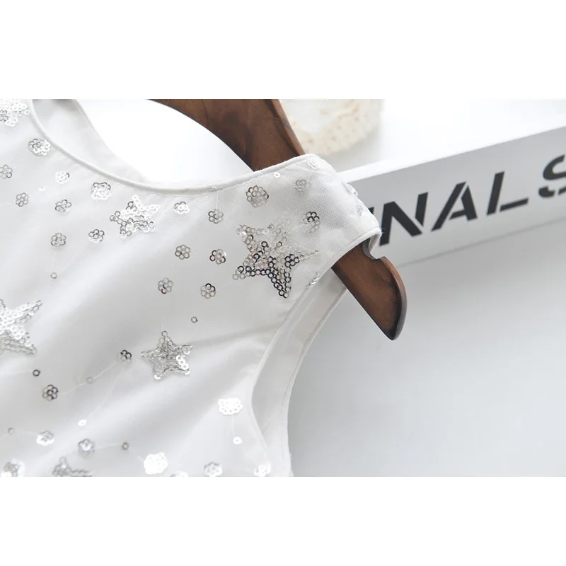 Girls Dresses 2020 Summer New Children's Clothing Fashion Sweet Stars Sequins Round Neck Sleeveless Princess Vest Dress | Детская