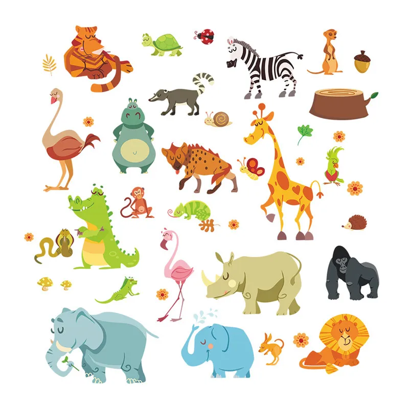 

Jungle Adventure Animals Wall Stickers for Kids Rooms Safari Nursery Rooms Baby Home Decor Poster Monkey Wall Decals Wallpaper