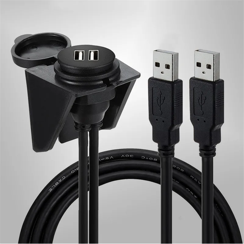 2 порта, двойной USB 2,0 3,0, AUX, заподлицо, автомобильное крепление, Удлинительный кабель для автомобиля, грузовика, лодки, мотоцикла, приборной панели, 1 м, 2 м