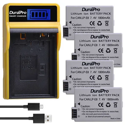 4 Battery Set Аккумуляторная батарея DuraPro 2x LP-E8 LP E8 LPE8+ ЖК-Зарядное устройство USB для камеры Canon EOS 550D 600D 650D 700D Rebel T2i T3i T4i T5i - Цвет: 4 Battery Set