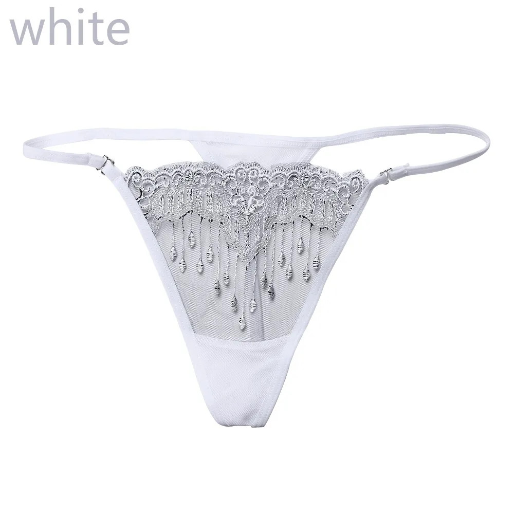 white 1 шт. сексуальные трусики стринги Женское нижнее белье Вышивка трусы, украшенные кисточками для дам сексуальные эротические прозрачные стринги нижнее белье - Цвет: white