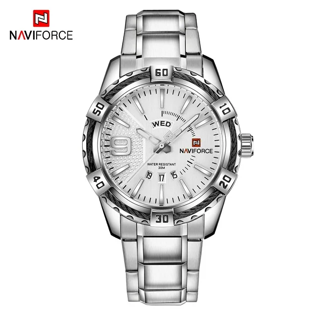 Silver NAVIFORCE модные золотые часы мужские роскошные брендовые армейские военные кварцевые часы мужские s часы водонепроницаемые спортивные наручные часы с датой недели - Цвет: Silver