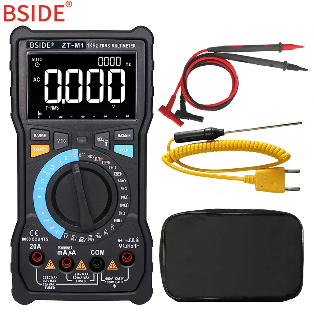 

BSIDE ZT-M1 Auto Manual Digital Multimeter Triple Display 8000 Counts Battery Test Voltage VFC Square Wave Output Tester Meter