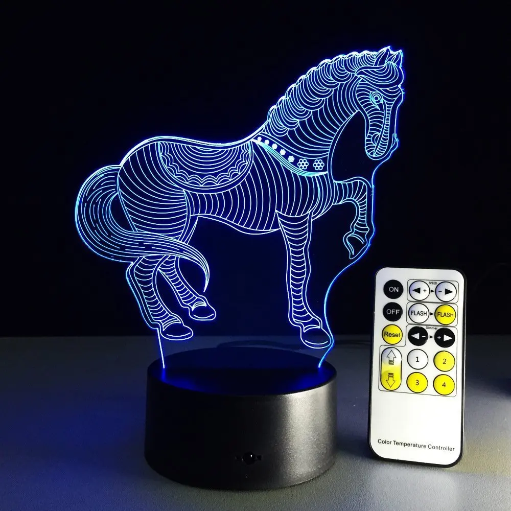 Horse лампа с 3D оптической иллюзией 7 цветов сменная сенсорная кнопка 15 клавиш