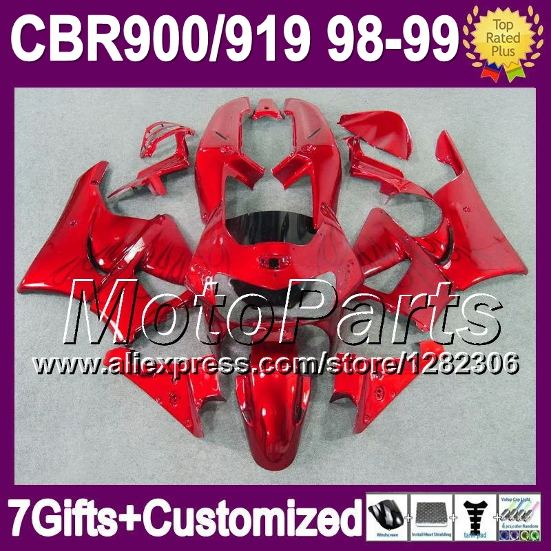 7 подарки красный пламя для HONDA CBR919RR CBR900 CBR919 RR 98 99 CBR900RR * 66100 CBR 919RR 919 1998 1999 черный