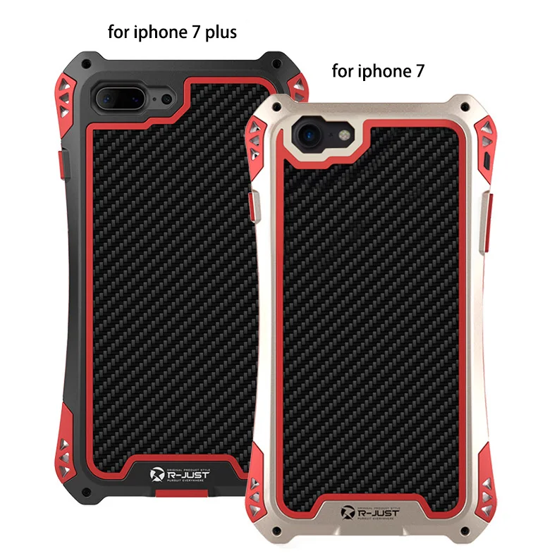 Чехол R-Just для iPhone X, iPhone 8, чехол для iPhone 7, 8 Plus, водонепроницаемый алюминиевый противоударный чехол из углеродного волокна, 6, 6s plus, 5, 5S, se