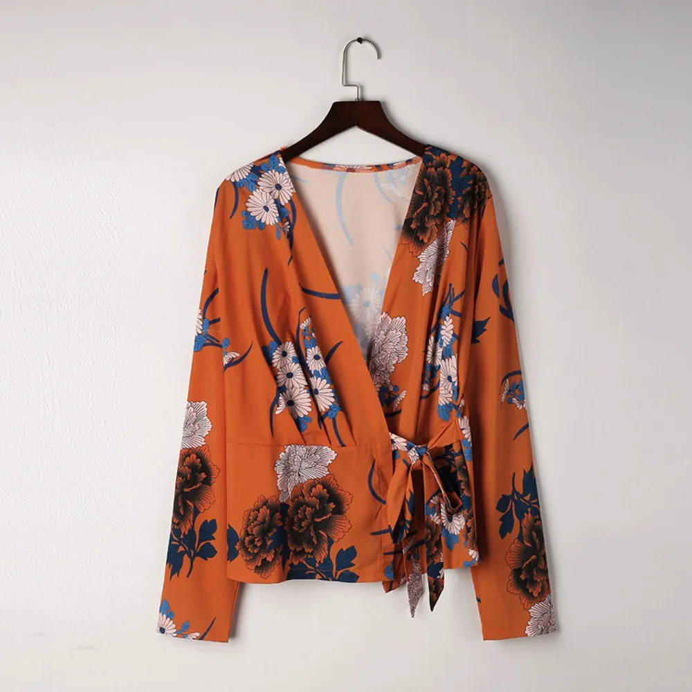 2018 Для женщин рубашка кимоно Boho Кардиган на шнуровке Винтаж Цветочный Принт