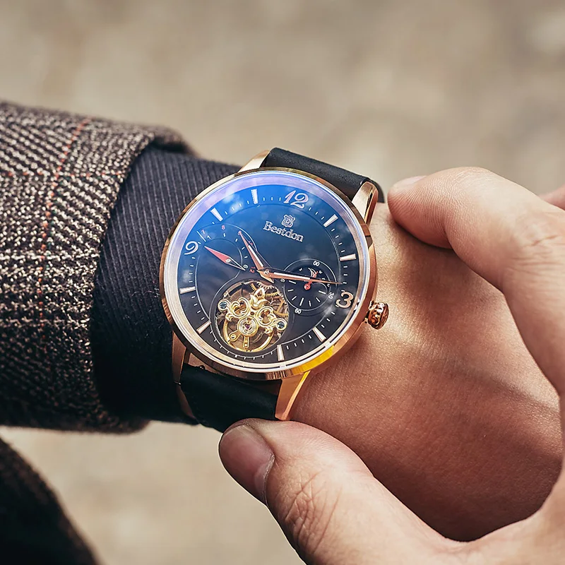 Мужские полностью автоматические механические часы Bestdon Tourbillon роскошные модные