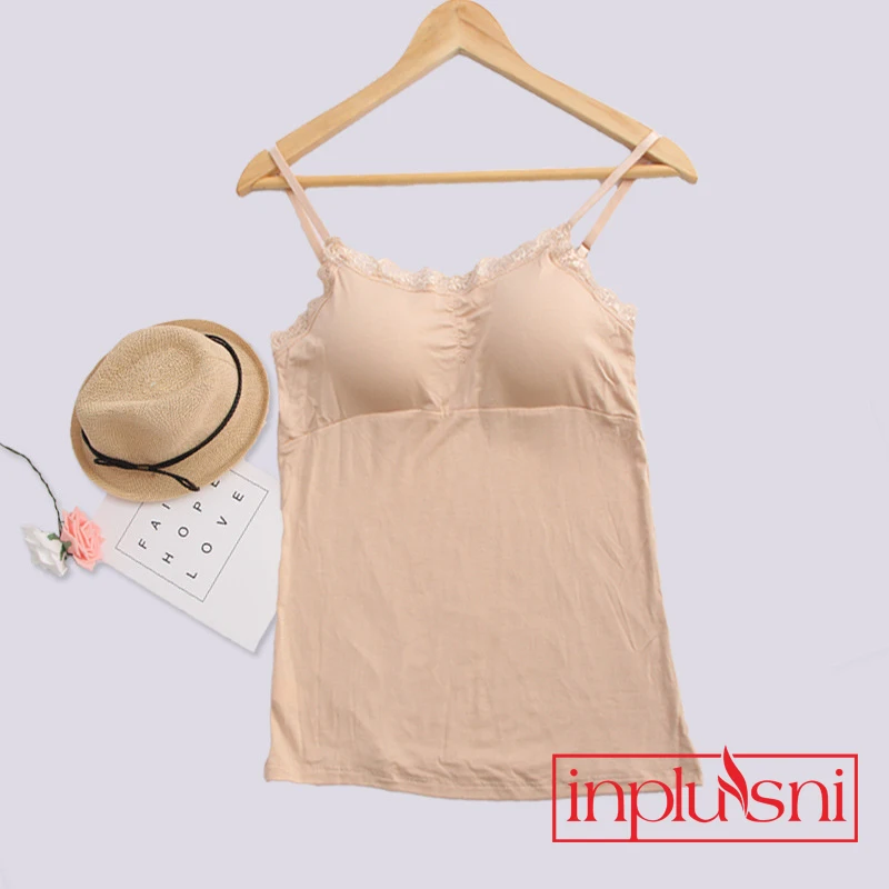 Color of skin Inplusni, женский жилет, майки, высокое качество, Женская Сексуальная кружевная майка, топ из модала с подкладкой, тонкие майки, модные женские майки - Цвет: Color of skin