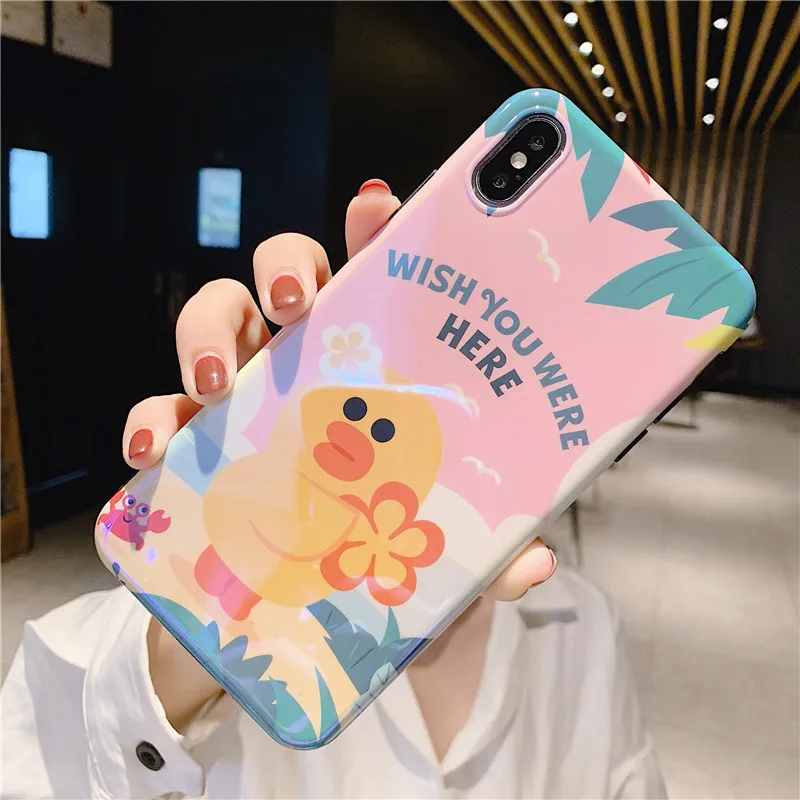 blue light cartoon brown bear yellow duck IMD Pink soft shell phone Case For Apple iphone 6 6s 7 8 Plus X XS XR MAX case |