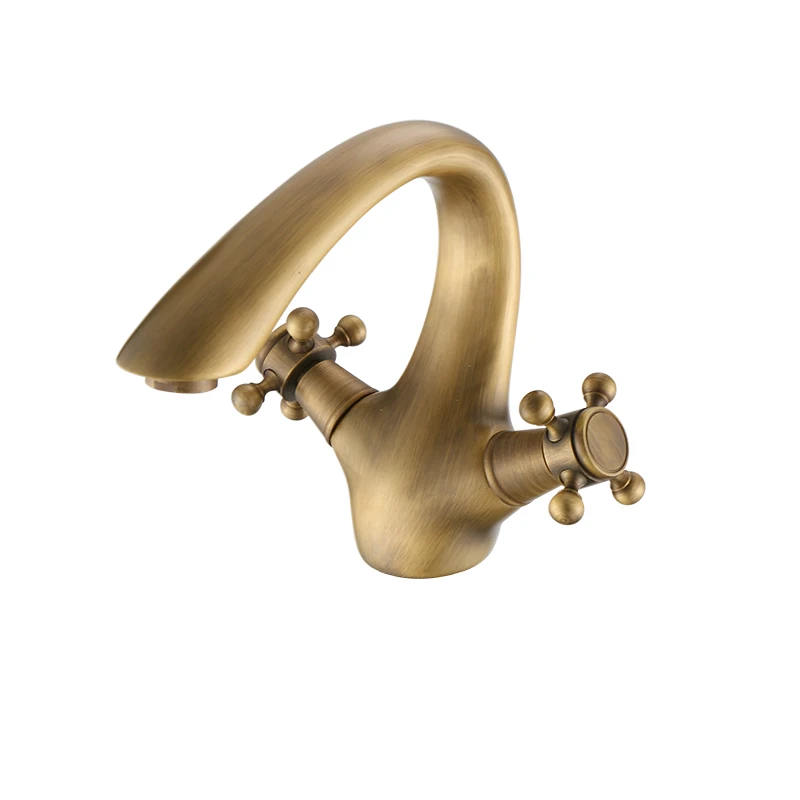 Античный Смеситель для раковины с двумя ручками, с горячей и холодной водой, из латуни, для ванной комнаты и кухни.