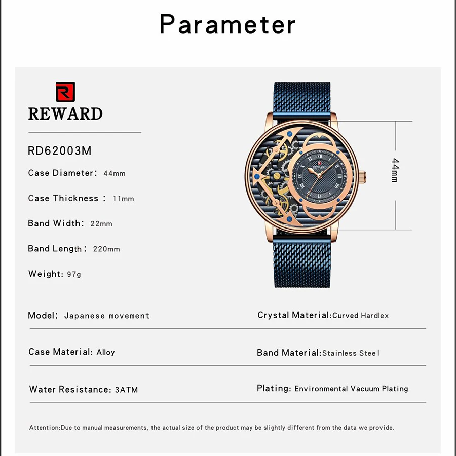 

REWARD Fashion Skeleton Watch Men Top Brand Luxury Mens Watches Quartz Clock Man Waterproof Auto Date Business horloges mannen
