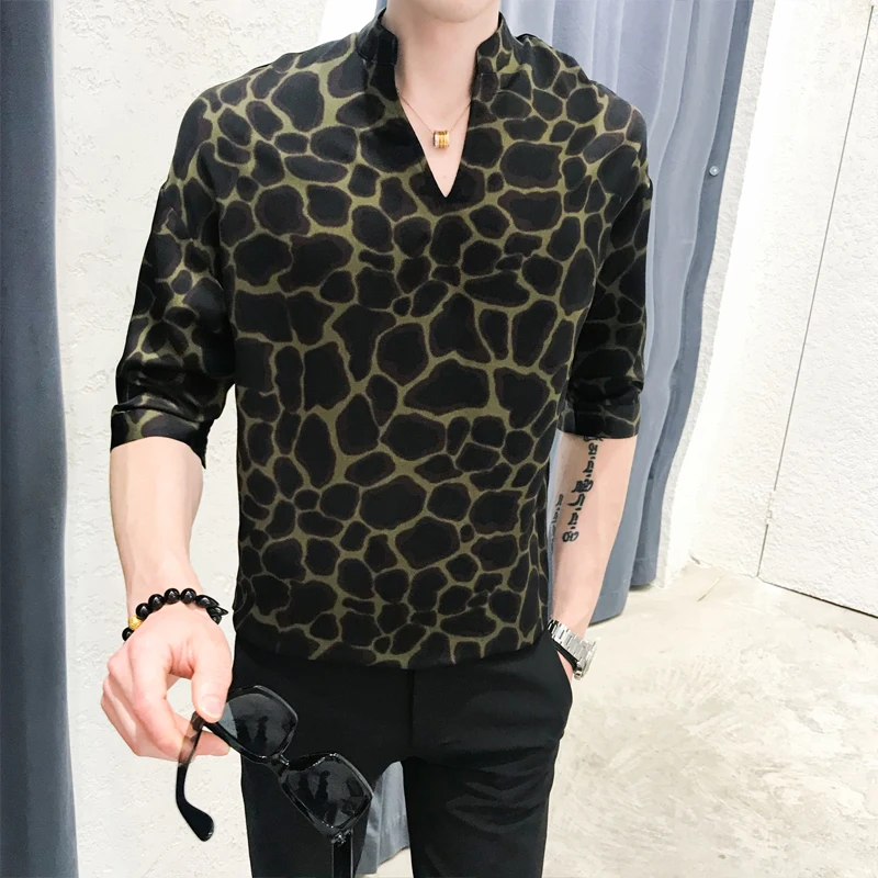 Мужская рубашка с леопардовым принтом золотого и черного цвета Повседневная