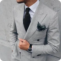 tailored made grey men suits formal business suit peaked lapel prom wear slim fit male blazer jacket pants 2piece costume homme