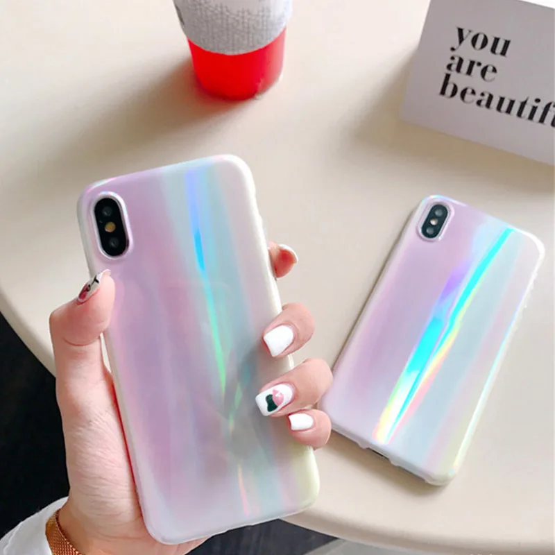 Роскошный lovecom лазерный чехол для iPhone 11 Pro Max XS XR XS Max X, 6, 6 S, 7, 8plus, Аврора узор противоударный мягкий чехол IMD чехол-накладка для телефона