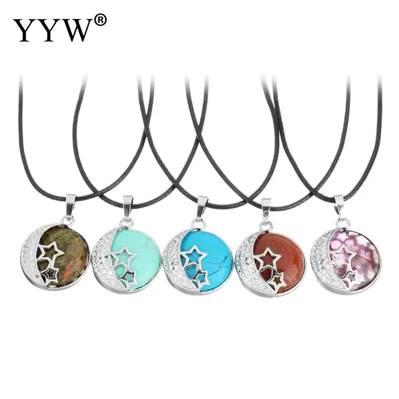 Ожерелье с подвеской из натурального камня искусственной кожи и латуни 2