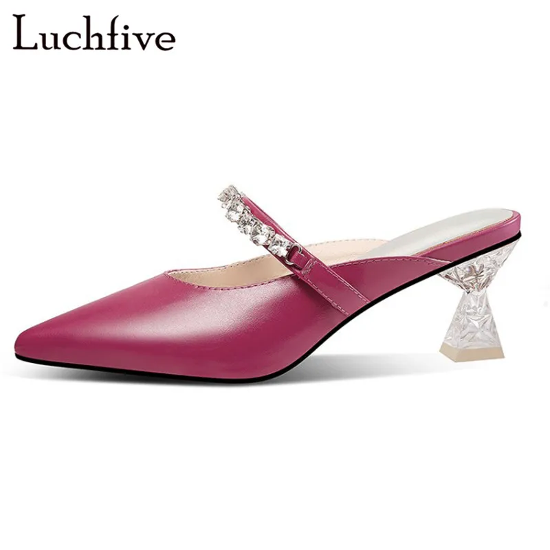 Прозрачные стеклянные каблуки ремни с кристаллами женские тапочки Классические