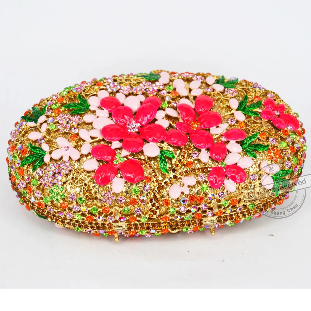 Овальный Золотой капель эфирного масла с цветам клатч вечерняя сумочка для