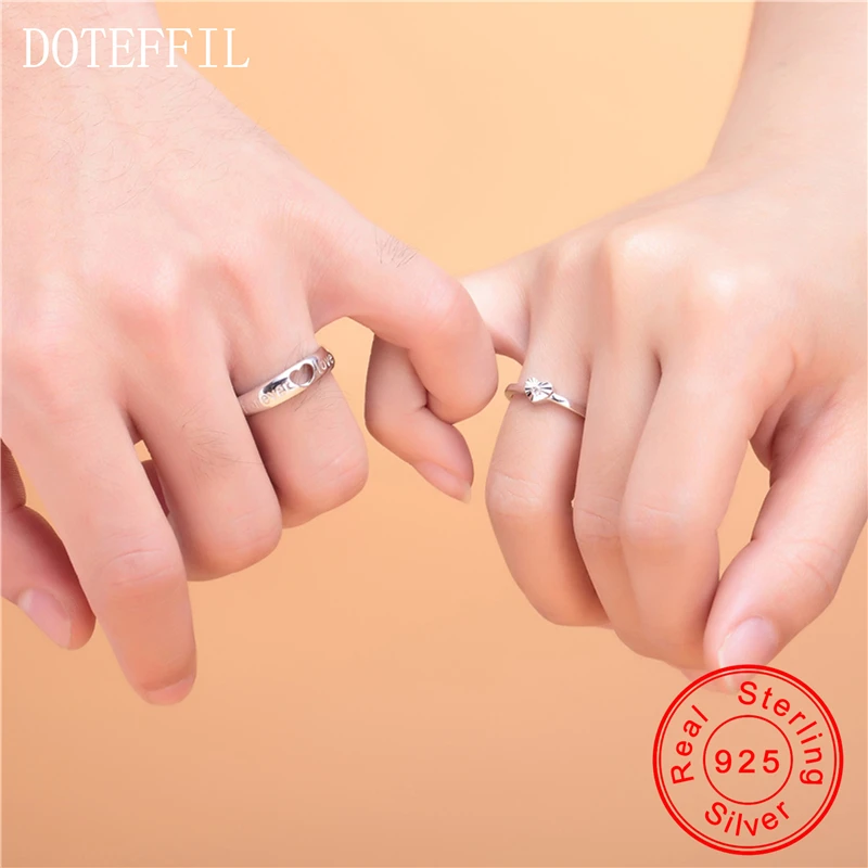 DOTEFFIL 2 шт 925 пробы серебряные кольца для пар милые романтические мужские и женские