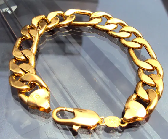 

Handsome SOLID YELLOW GOLD GF MEN'S Chain Bracelet 8.8Inches ITALY New