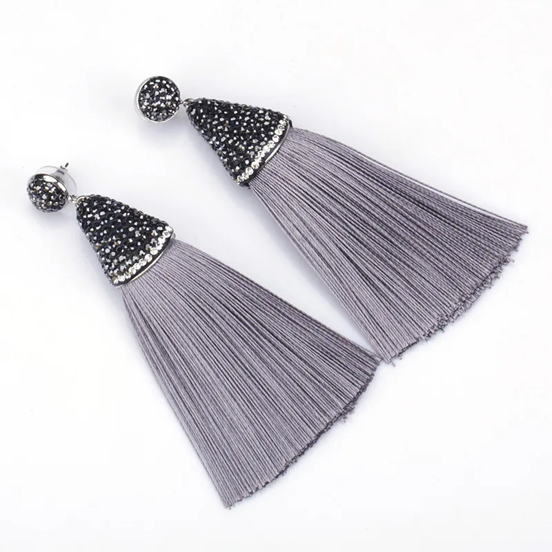 Богемный Бохо серый мрачный шелк ткань толстая кисточка с черной Стразы застежка
